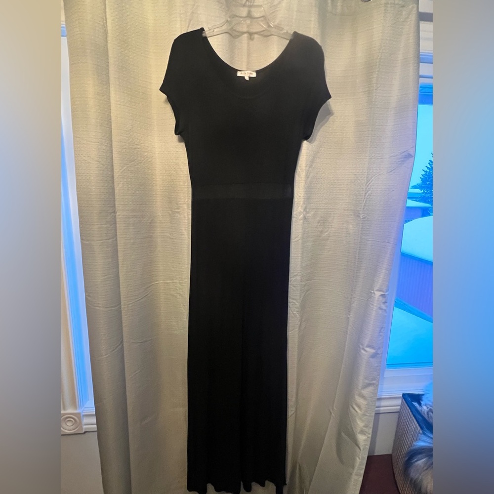 Body Con - Cotton Black Maxi Dress - See through waist band - TALL